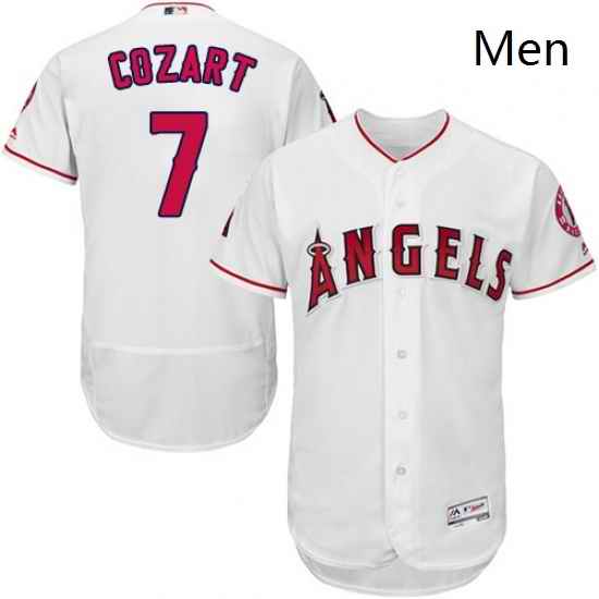 Mens Majestic Los Angeles Angels of Anaheim 7 Zack Cozart White Home Flex Base Collection 2018 World Series Jersey